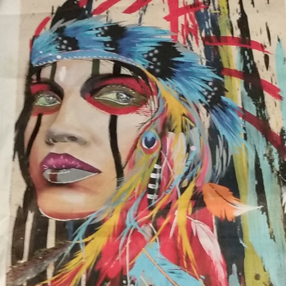 Women with Feather Headdress Print on Canvas - Picture 2 of 5